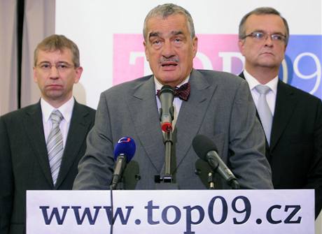 Jaromír Drábek, Karel Schwarzenberg a Miroslav Kalousek po jednání pedsednictva své strany