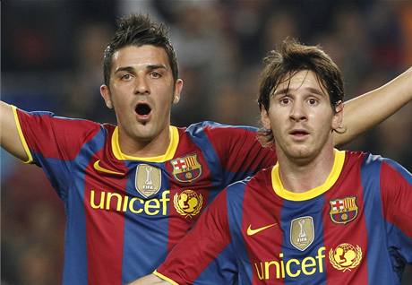 FC Barcelona - FC Koda (David Villa, vlevo, a Lionel Messi)