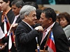 Chilský prezident Sebastián Piera uvítal zachránné horníky ve svém paláci.