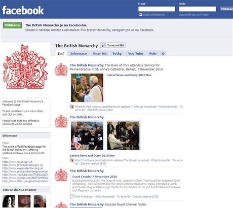 Facebookov strnka Britsk monarchie.