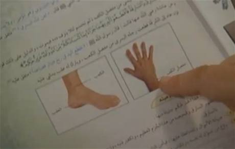 Ukázka z uebnic urených pro muslimy. Obrázky zobrazují zpsob tlesných trest podle práva aría. 