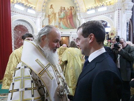 Hlava pravoslavn crkve patriarcha Kirill a rusk prezident D. Medvedev