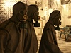 Plynové skafandry vystavené v muzeu ernobylu v Kyjev 