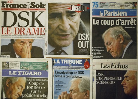 Tituln strany francouzskch list po odhalen Kahnovy afry