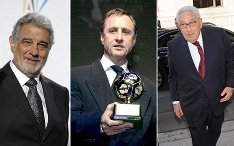 Zleva: Plácido Domingo, Johan Cruyff, Henry Kissinger.