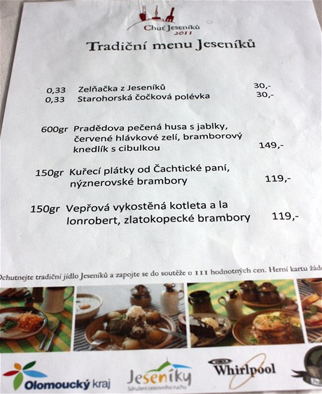 Chu Jesenk - menu