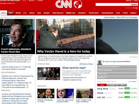 CNN vnuje zpráv o úmrtí Havla velký prostor. 