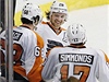 Hrái Philadelphie. Zleva: Jaromír Jágr, Claude Giroux, Wayne Simmonds 