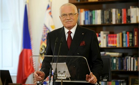 Prezident Václav Klaus pi novoroním projevu v roce 2012. 