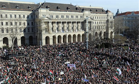 Demonstrace v Budapeti.