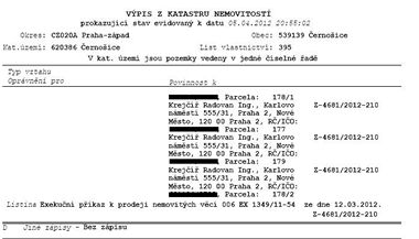 Vpis z katastru nemovitost - ernoice