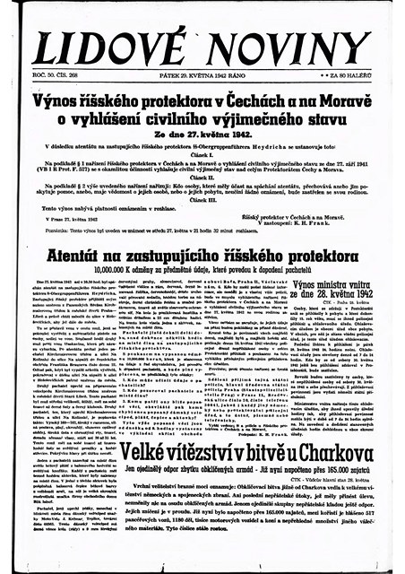 Titulní strana ranních Lidových novin z 29. kvtna 1942.