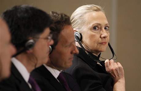 Hillary Clintonová, americká ministryn zahraniních vci pi jednání s mexickou delegací.