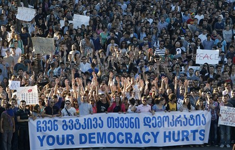 Demonstrace proti muení vz v Gruzii