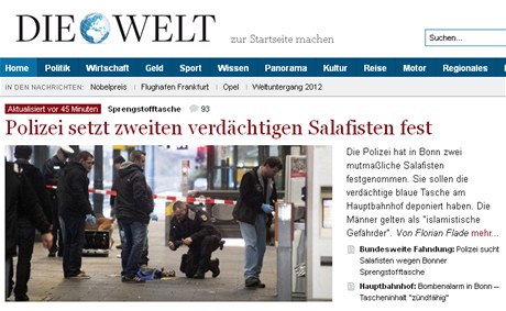 Titulní strana webu nmeckého deníku Die Welt, 11. prosince 2012.