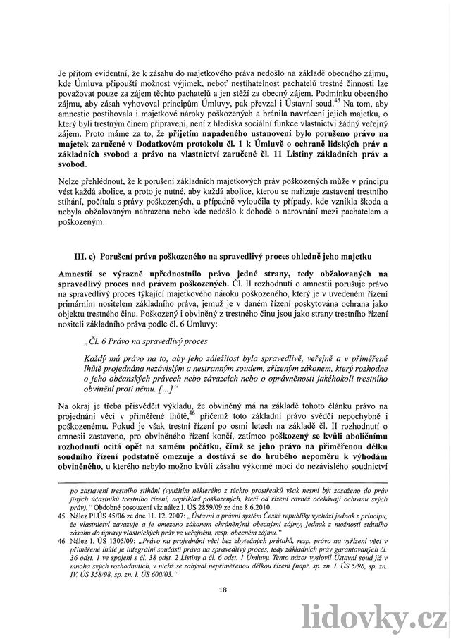 Senátní návrh o zruení prezidentské amnestie. Strana 18