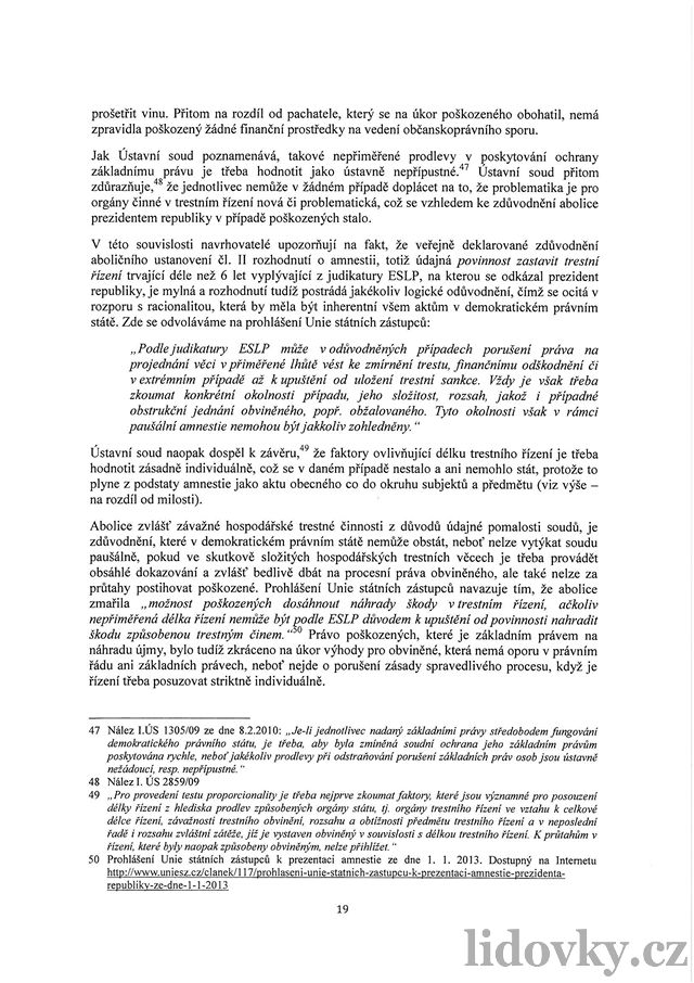 Senátní návrh o zruení prezidentské amnestie. Strana 19