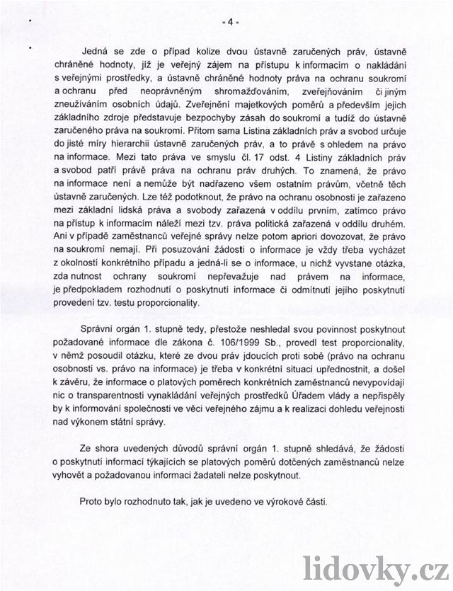 Odmítnutí Úadu vlády zveejnit na ádost NFPK mzdu Jany Nagyové (4)