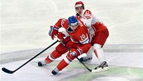 Česká republika - Dánsko. Český útočník Martin Hanzal (vlevo) a dánský obránce Jesper B. Jensen | na serveru Lidovky.cz | aktuální zprávy