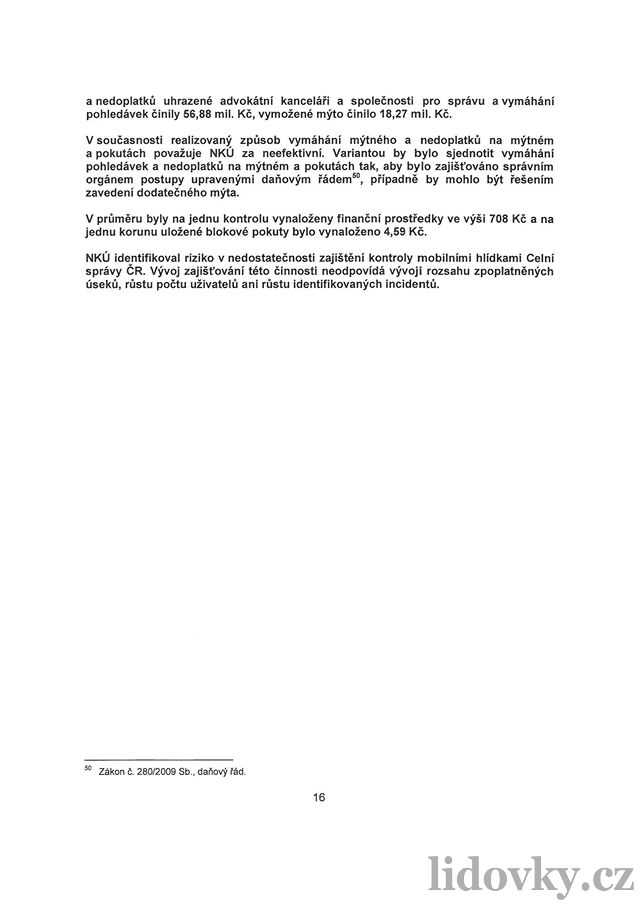 Kontrolní zpráva NKÚ k výbru elektronického mýtného - 16