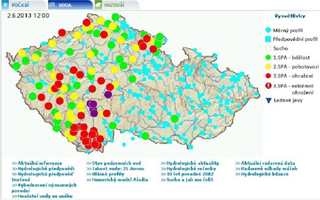 Mapa rozvodnných tok na stránkách HMÚ