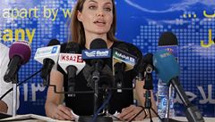 Hereka Angelina Jolie bhem tiskové konference ke svtovému dni uprchlík.