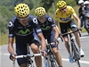 9. etapa Tour de France, ve lutém je britský lídr závodu Christopher Froome. Uprosted je panl Alejandro Valverde