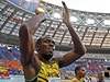 Usain Bolt ped poloprzdnmi tribunami.
