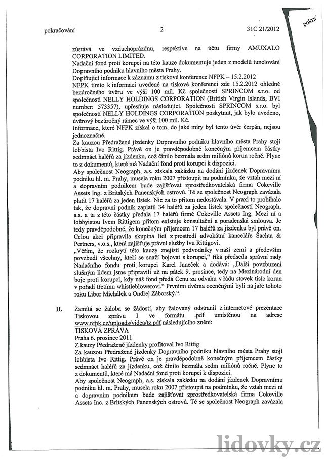 Rozsudek ze soudu Ivo Rittiga s NFPK (2)