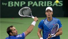 Tomá Berdych a Radek tpánek bhem tyhry pi semifinále Davis Cupu.