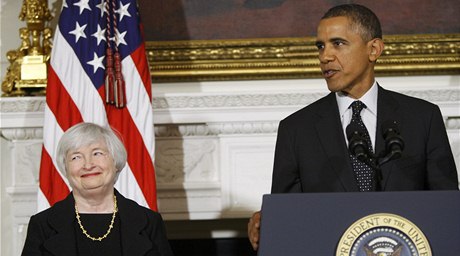 Prezident Barack Obama a viceguvernérka Janet Yellenová.