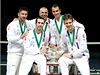 etí tenisté vyhráli Davis Cup. Zleva jsou Jan Hájek, Radek tpánek, kapitán...