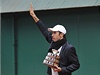Tenisoví hrdinové slaví v Prostjov vítzství ve finále Davis Cupu. Na snímku je Radek tpánek
