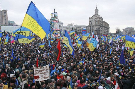 Demonstrace v centru ukrajinské metropole.