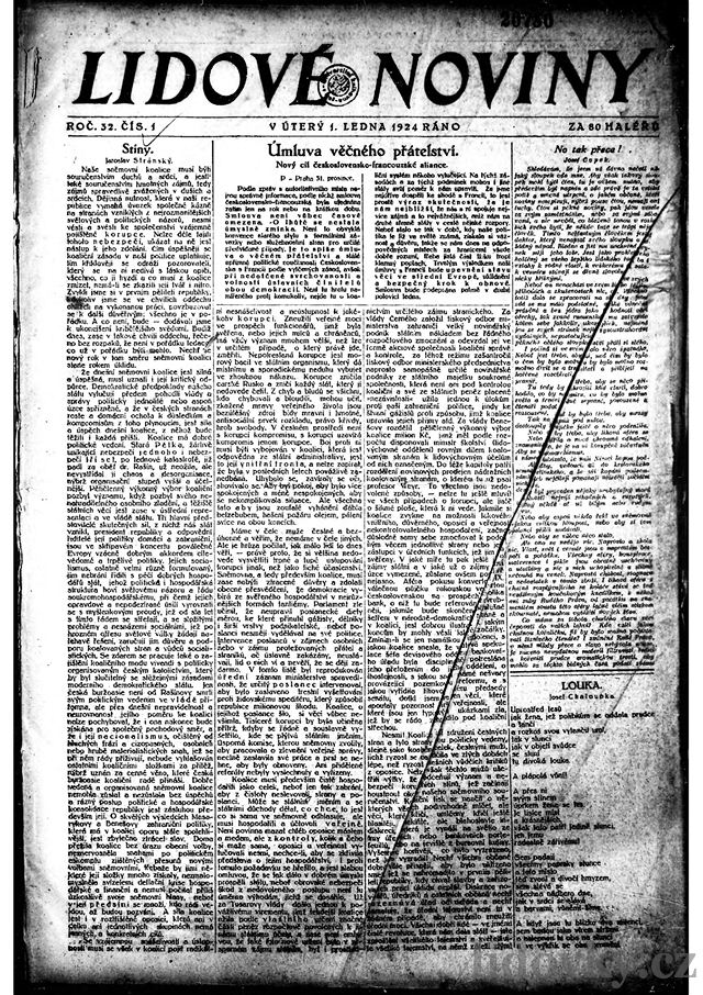Titulní strana prvního vydání Lidových novin roku 1924.