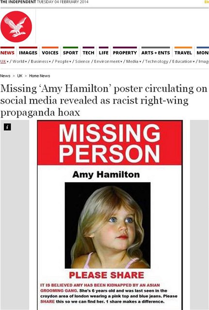 "Hledá se Amy Hamiltonová, prosíme o sdílení."