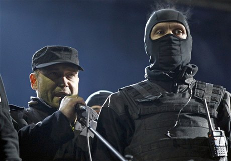 éf radikálního Pravého sektoru Dmytro Jaro ení pi protestech v Kyjev.
