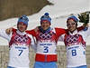 Medailisté z padesátky Maxim Vyleganin, Alexander Legkov and Ilja ernousov