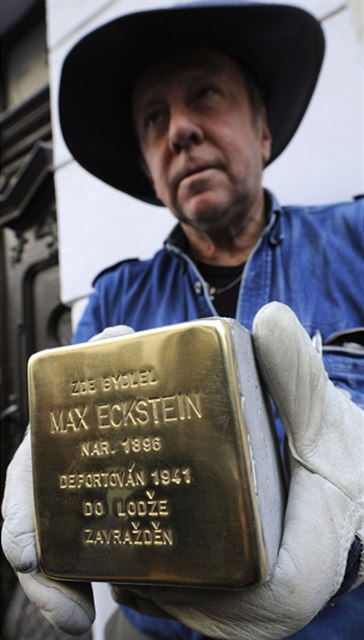 Seen here installing the first Czech stumbling blocks in 2008, German artist Gunter Demnig is back in Prague this week to carry on his lifes work