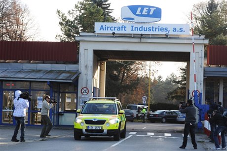 A medical team leaving the Aircraft Industries plant on Thursday afternoon