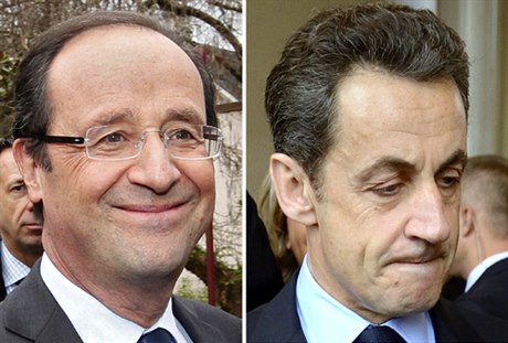 Podle nejnovjích volebních przkum by se ml stát novým francouzským prezidentem socialista François Hollande (vlevo). Svého protivníka, souasného prezidenta Nicolase Sarkozyho, by ml porazit o est procent hlas.