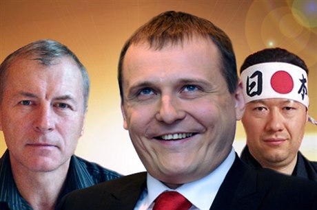 Zleva: lídr Holeovské výzvy Jaroslav Popelka, pedseda Vcí veejných Vít Bárta a senátor Tomio Okamura.