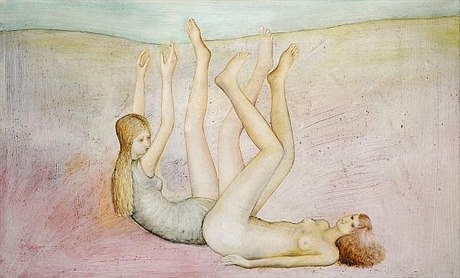 Nohama vzhru (1970). Olej, plátno, 61 x 100 cm.