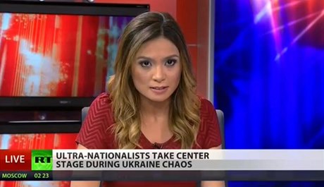 Americká moderátorka televizní stanice Russia Today Liz Wahlová.