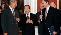 Then-Prime Minister Miloš Zeman (left) and banker Josef Tošovský (right) are seen with then-President Václav Havel in 1998 Then-Prime Minister Miloš Zeman (left) and banker Josef Tošovský (right) are seen with then-President Václav Havel in 1998