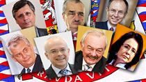 V současnosti jsou možnými kandidáty na prezidenta (zleva doprava a zdola nahoru): Miloš Zeman (Strana Práv Občanů ZEMANOVCI), Jan Fischer, Vladimír Špidla (ČSSD), Karel Schwarzenberg (TOP 09), Přemysl Sobotka (ODS), Jan Švejnar, Miroslava Němcová (ODS). V současnosti jsou možnými kandidáty na prezidenta (zleva doprava a zdola nahoru): Miloš Zeman (Strana Práv Občanů ZEMANOVCI), Jan Fischer, Vladimír Špidla (ČSSD), Karel Schwarzenberg (TOP 09), Přemysl Sobotka (ODS), Jan Švejnar, Miroslava Němcová (ODS).