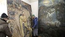 A painting of the German trenches at Stalingrad, one of the original finds from the rediscovery of works from Hitler's private art collection in the Czech Republic A painting of the German trenches at Stalingrad, one of the original finds from the rediscovery of works from Hitler's private art collection in the Czech Republic