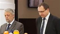 ČSSD MPs František Bublan (a former interior minister) and Richard Dolejš (head of the committee that supervises the BIS spy service) address the media on Tuesday ČSSD MPs František Bublan (a former interior minister) and Richard Dolejš (head of the committee that supervises the BIS spy service) address the media on Tuesday