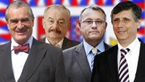 Prezidentští kandidáti: zleva Karel Schwarzenberg, Přemysl Sobotka, Vladimír Dlouhý, Jan Fischer. Prezidentští kandidáti: zleva Karel Schwarzenberg, Přemysl Sobotka, Vladimír Dlouhý, Jan Fischer.