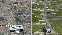 Zemětřesením a tsunami postižená japonská prefektura Iwate měsíc po přírodní katastrofě v dubnu 2011 a letos v září. Zemětřesením a tsunami postižená japonská prefektura Iwate měsíc po přírodní katastrofě v dubnu 2011 a letos v září.